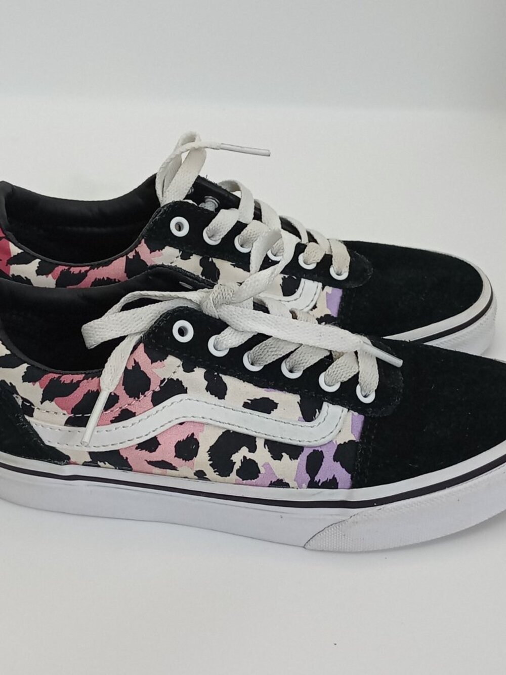 Vans Old Skool Leopard Print Sneakers Kids Girls Size 2 US Pink Purple Black EU